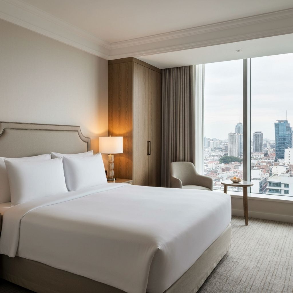 Modern luxury hotel room with refreshed interiors
